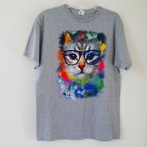 Wise Nurdy Smart Rainbow Cat gray T-Shirt